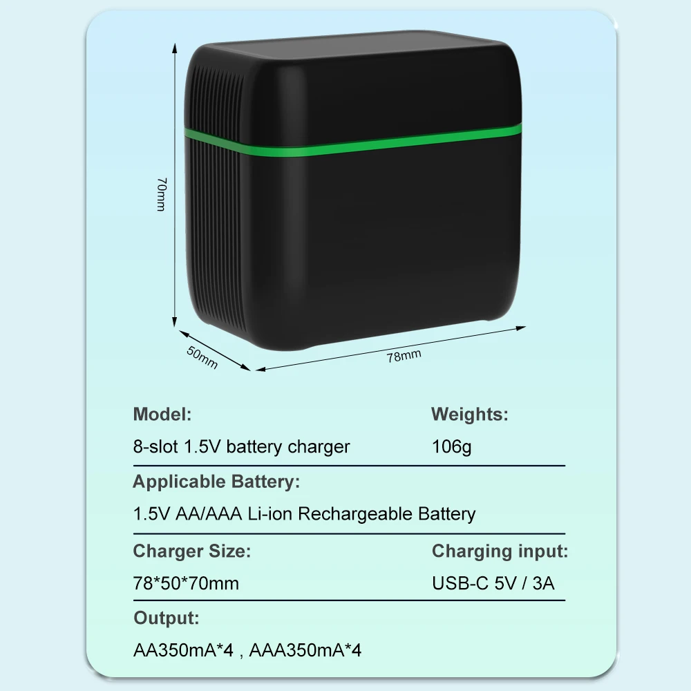 LED 1.5V AA + AAA 리튬 이온 배터리 충전기 8 슬롯 aa aaa 스마트 플립 탑 충전 구획 USB 빠른 충전