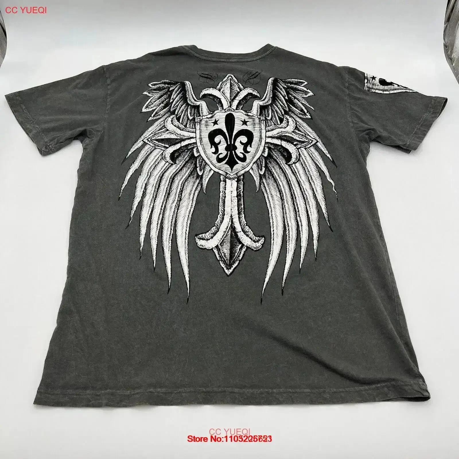 

VTG Cyber Y2K Мужская футболка Xtreme Couture Saints Angel Wings Cross Grey XL США винтажная стираная мягкая дышащая универсальная футболка