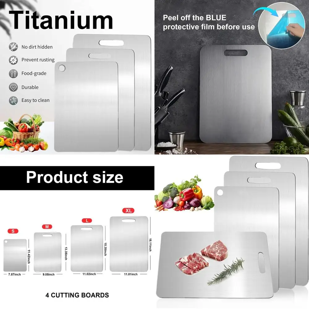 2026 Pure Titanium Kitchen Cutting Boards, Set of 3 - Small, Medium, Large, Non-Toxic, Durable, Easy Clean