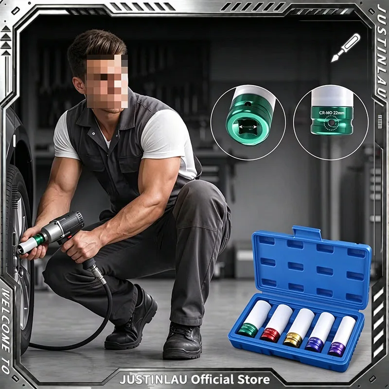 JUSTINLAU 3/4/5 Thin-walled Deep Impact Socket, 1/2 Inch Drive Wheel Protector Socket, CR-V Steel Auto Repair Tool