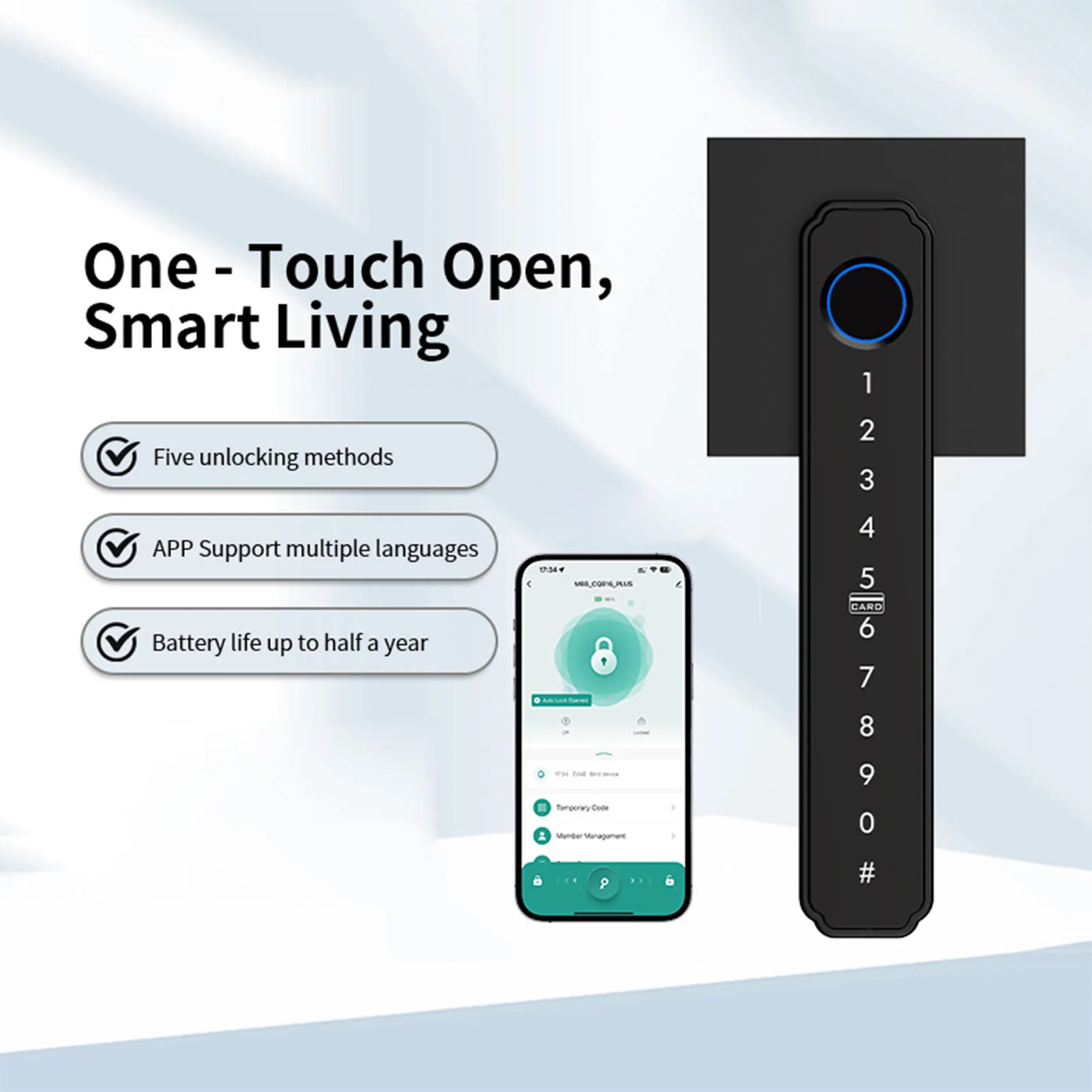 Smart Fingerprint Door Lock 5 in 1 Keyless Entry Biometric Lock with APP Control Password Keypad IC Card Auto Lock for Home