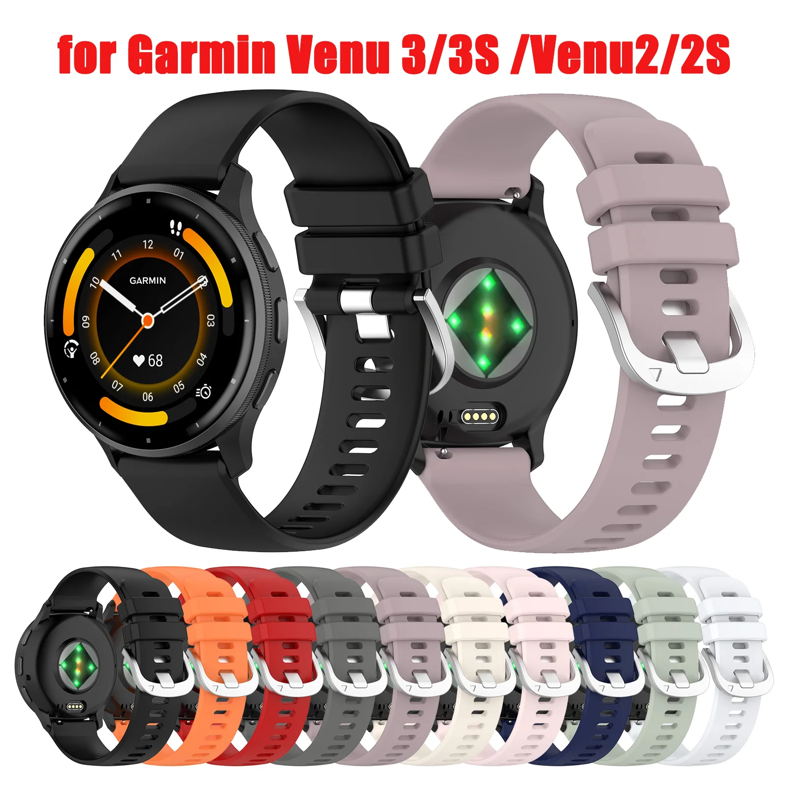 Silicone Strap for Garmin Venu 3 / 3S Smart watch Sport Strap Bracelet for Vivoactive 4 / 4s Venu 2 / 2s Wristbands Accessories