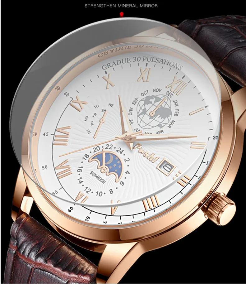 Reloj deportivo de lujo para hombre, pulsera de cuarzo con fecha de cuero luminoso, resistente al agua, 2024