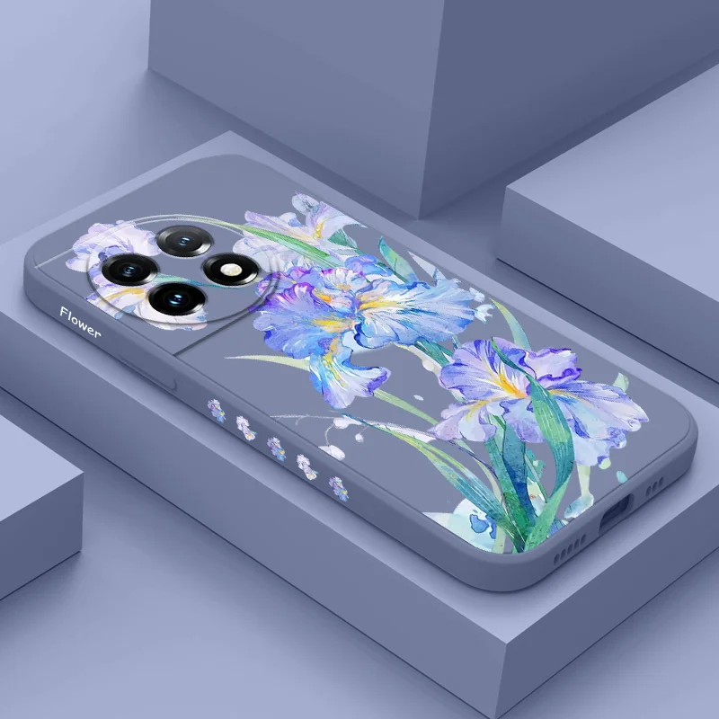 Lindo íris flores caso de telefone para oneplus 12 12r 11 11r 10 10r 10t 9r 9rt 9 8t 8 7 7t pro 5g capa de silicone líquido