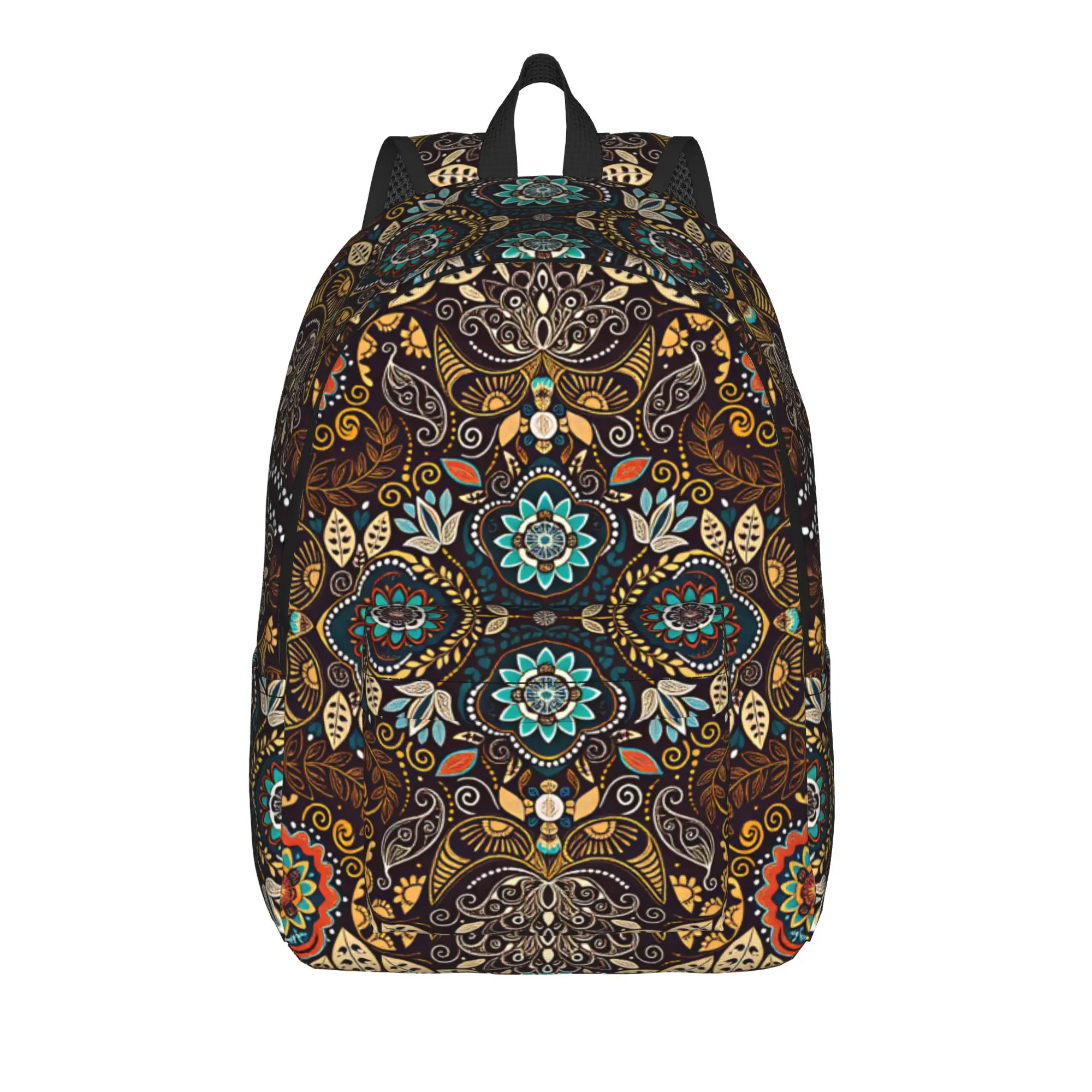 Dark Brown Colorful Floral Mandala Backpack Girl  Big Backpacks Polyester Leisure School Bags Hiking Custom Rucksack