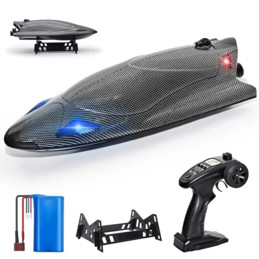 

Rc Boat, 12 inch Big Remote Control Boats with LED Light, 40 KPH Fast RC Speed Boats with 2000mAh Battery Ideal Waterproof Toy