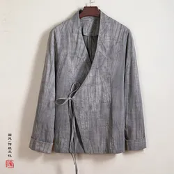 2025 Spring Chinese Style Jacket Men Kimono Harajuku Mens Cotton Vintage Open Stitch Hanfu Outerwear Male Loose Casual Coats