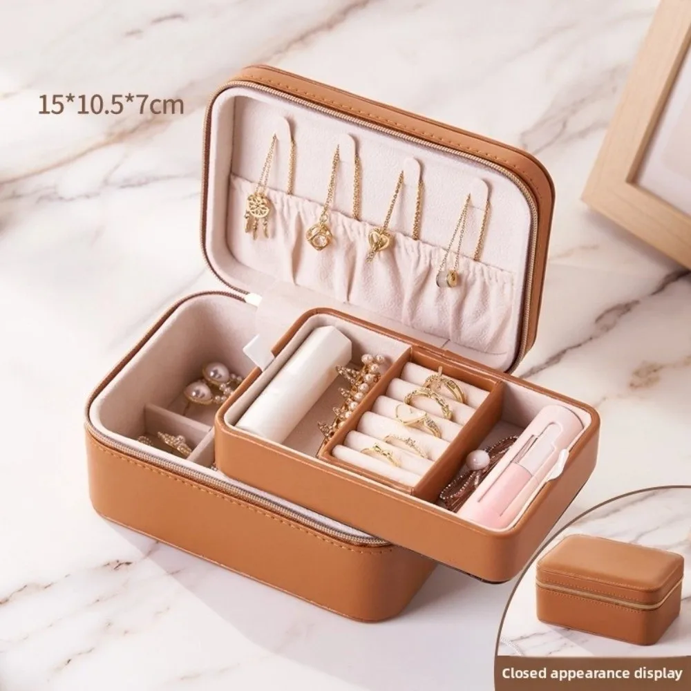 Double-Layer Jewelry Storage Box Portable PU Leather Jewelry Storage Case Space-saving Multi-Functional Earring Storage Box