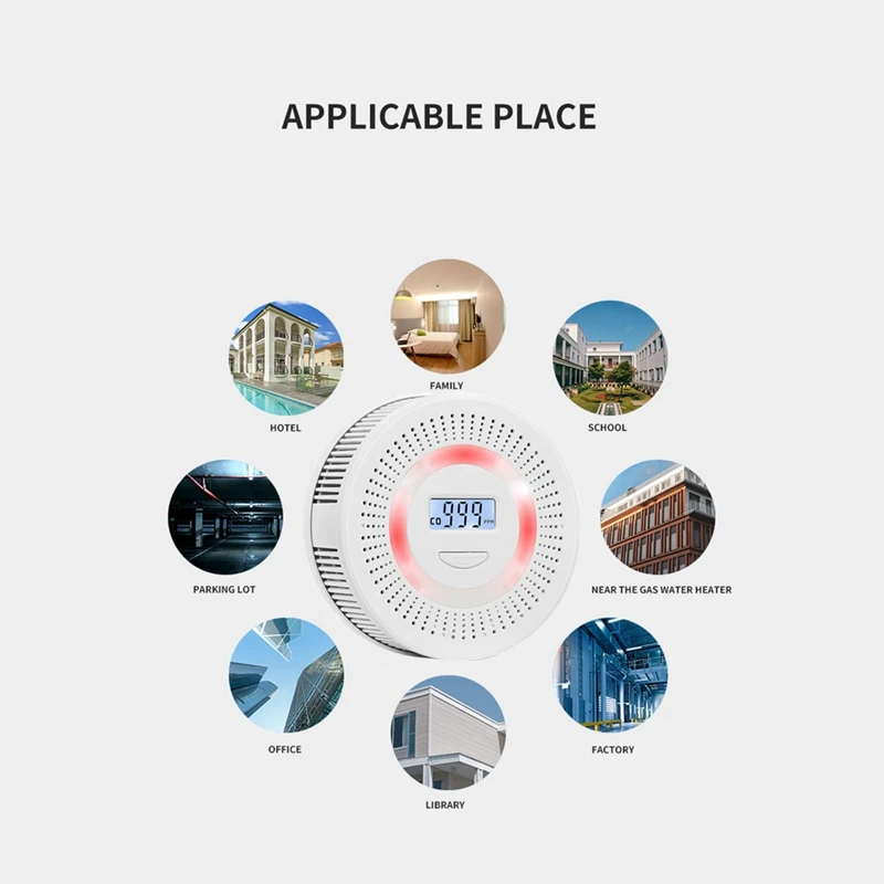 Alarme de monoxyde de carbone et détecteur de fumée, capteur de sécurité, protection sonore, gaz blanc pour la maison, 2 en 1, CO, 1 pièce