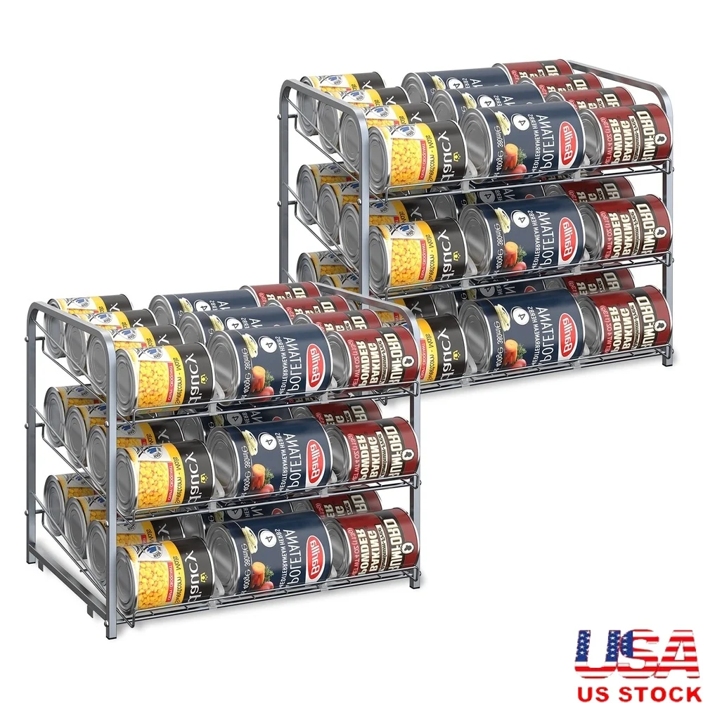 

2 Pack 3 Tier Stackable Can Rack Organizer with Adjustable Dividers Durable Metal Storage Pantry Kitchen Cabinets Countertops