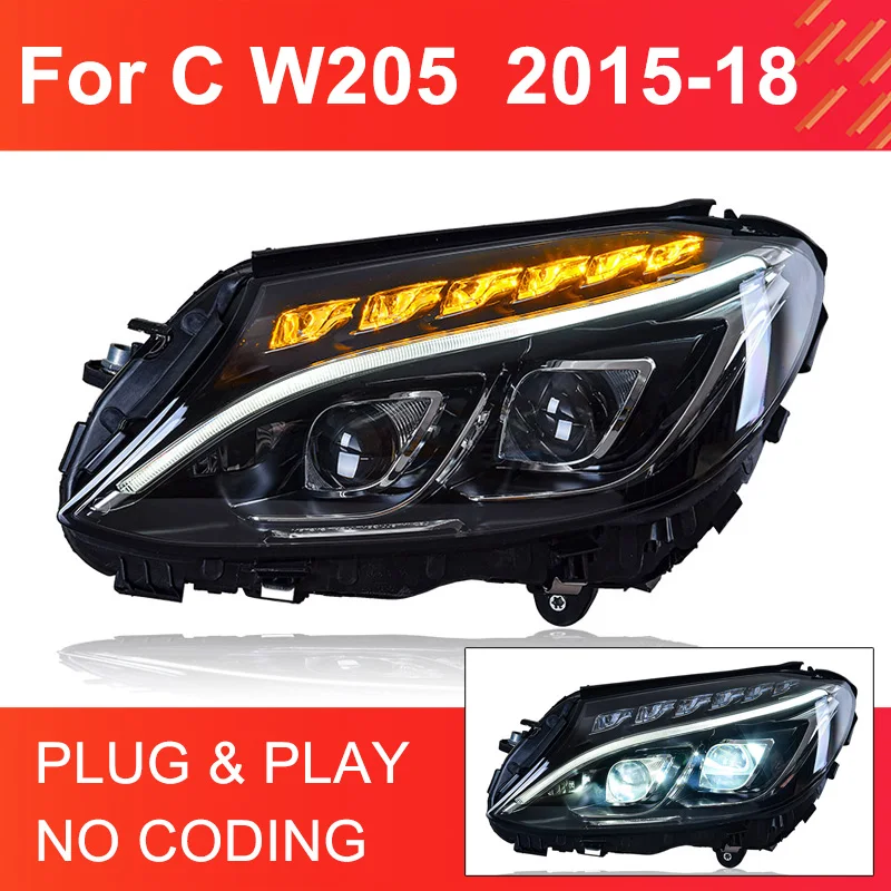 

1 Pair LED Head Light Assemly for Mercedes Benz C Class W205 2015-2018 Plug and Play with LED DRL Turning Animation Headlights