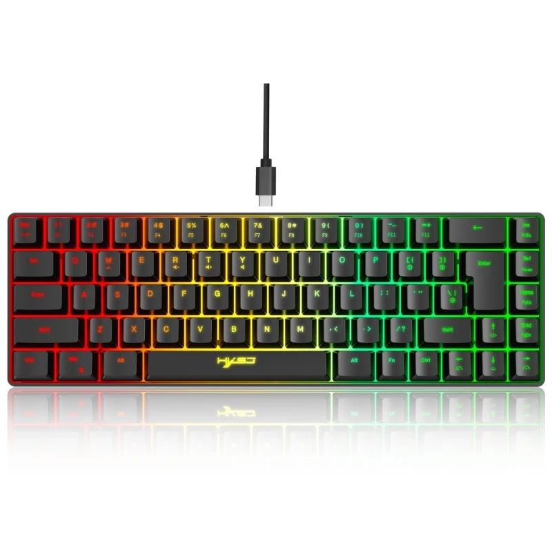 60% Compact 68 Key Keyboard Transparent  True RGB Backlight USB  Game Keyboard Ergonomic Keyboard for PC Drop Shipping