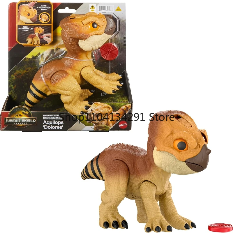 

Mattel Jurassic World Rebirth Dinosaur Primal Protector Aquilops Dolores Toy Boy Интерактивная атака Экшен и звуки в домашнем животном стиле