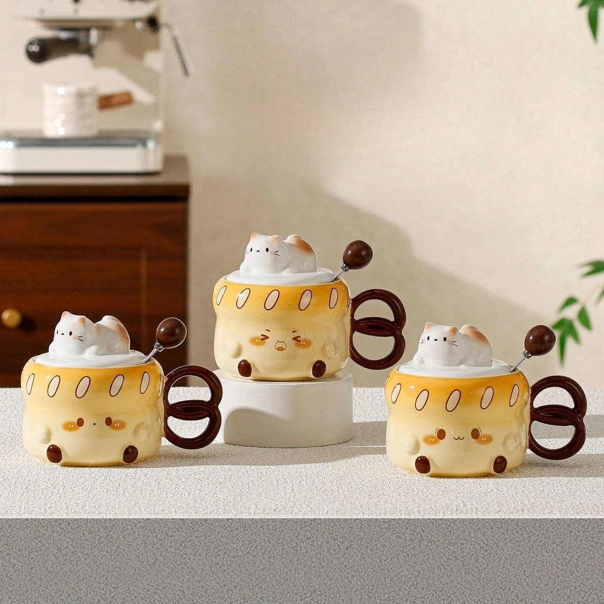 

Cute Cat Ceramic Mug with Lid & Spoon, INS Style Gift Box, Birthday & Party Favor for Girls