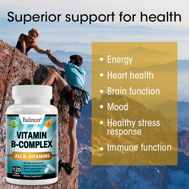 Vitamin B Complex Vitamins B1, B2, B3, B5 and B12, Energy, Metabolism, Immune and Nervous System Support