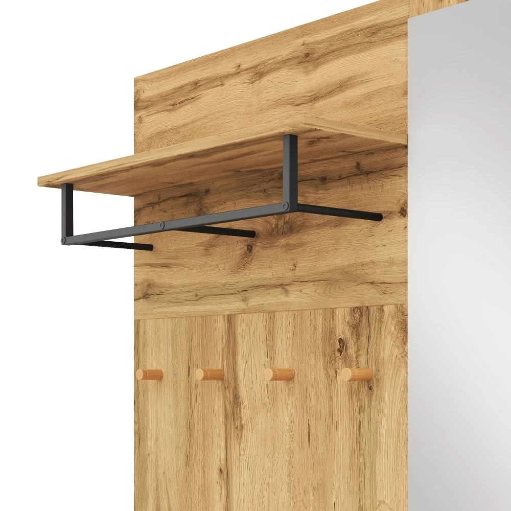 PINGGO Kompakter Kleiderschrank mit Spiegel und Sitzfläche, Kleiderschrank mit Schuhregal und Haken, kompakter Kleiderschrank, der an der Wand bohren muss – Detail 21