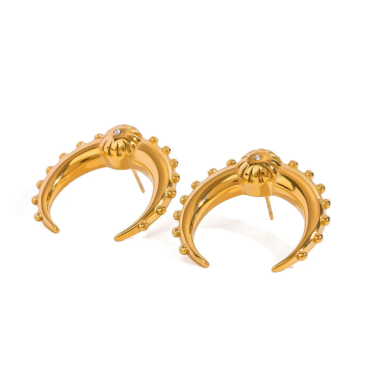 

Stainless Steel PVD 18K Gold Plated Tarnish Waterproof Horn Earrings For Woman Jewelry Wholesale INS