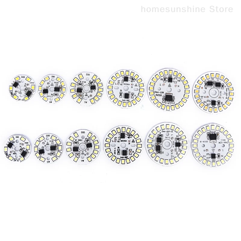 Free Drive LED Bulb Patch Light Board 220V 3W 5W 7W 9W 12W 15W Lamp Panel Circular Module Light Source Plate White/warm White