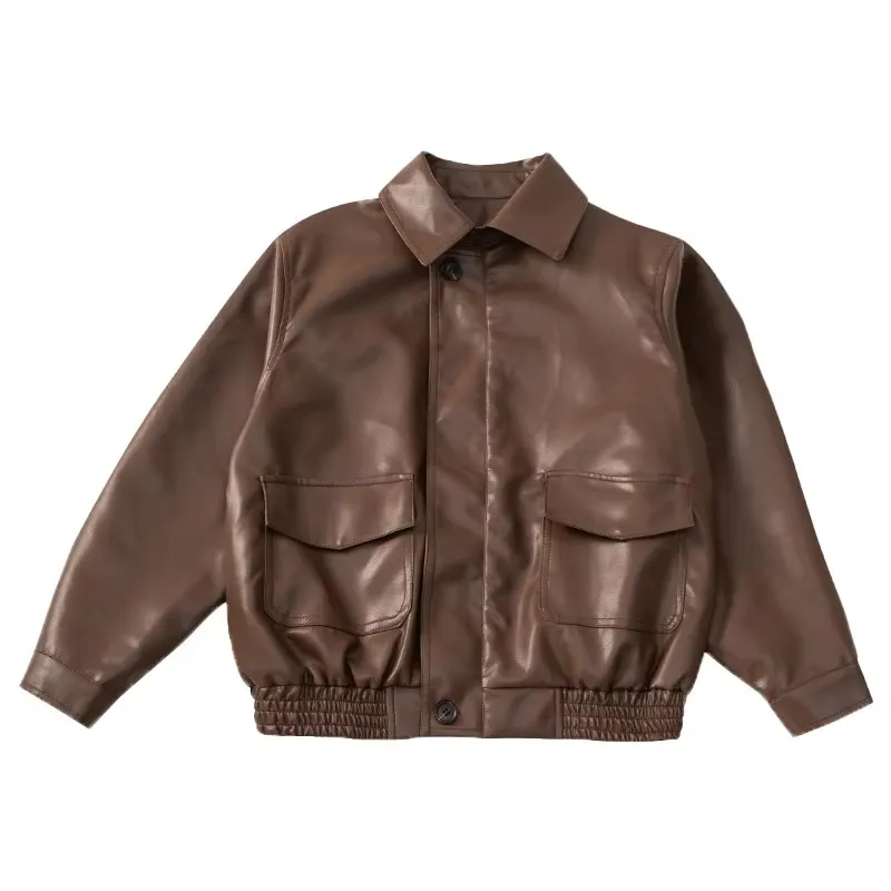 New Spring Child Faux Leather Jacket for Girls Luxury Brown PU Jacket Coat For Teens Clothing Age 5 6 7 8 9 10 11 12 13 14 Years #6