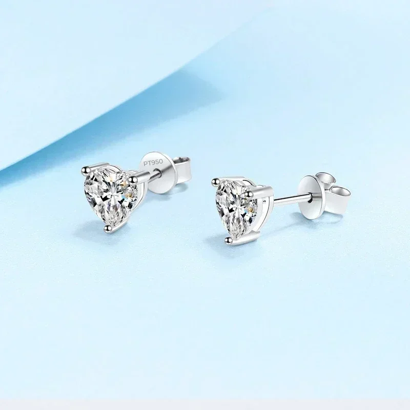 Elegant Store 1/2 Carat Heart Cut Moissanite Stud Earrings for Women Certificate, PT950 Platinum Wedding Earring Fine Jewelry