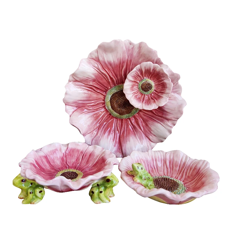 Floral Underglaze Ceramic Tray Decorative Nut Bowl Entryway Key Organizer Handmade Candy Dish Rustic Home Decor Serving Plate