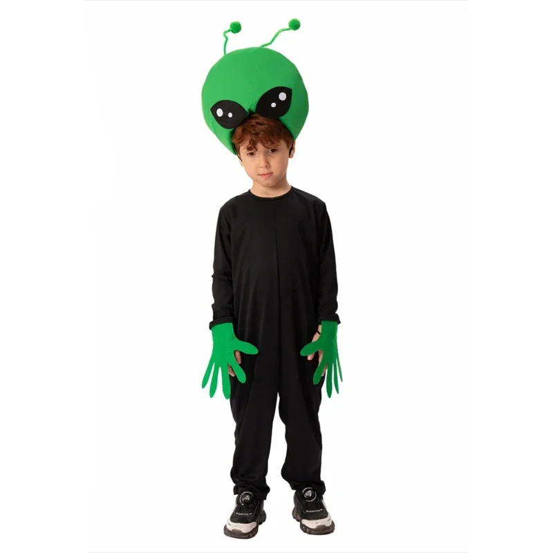 Toddler Green Alien Costume for Kid Space UFO Halloween Fancy Dress Costume Kit for Child