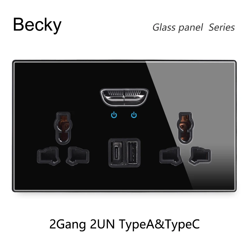 Black Tempered Glass Wall Switch Panel Led European 16a Socket Retro Toggle Light Switch Eu Uk Standard 2usb Socket 1Gang-4gang image 3