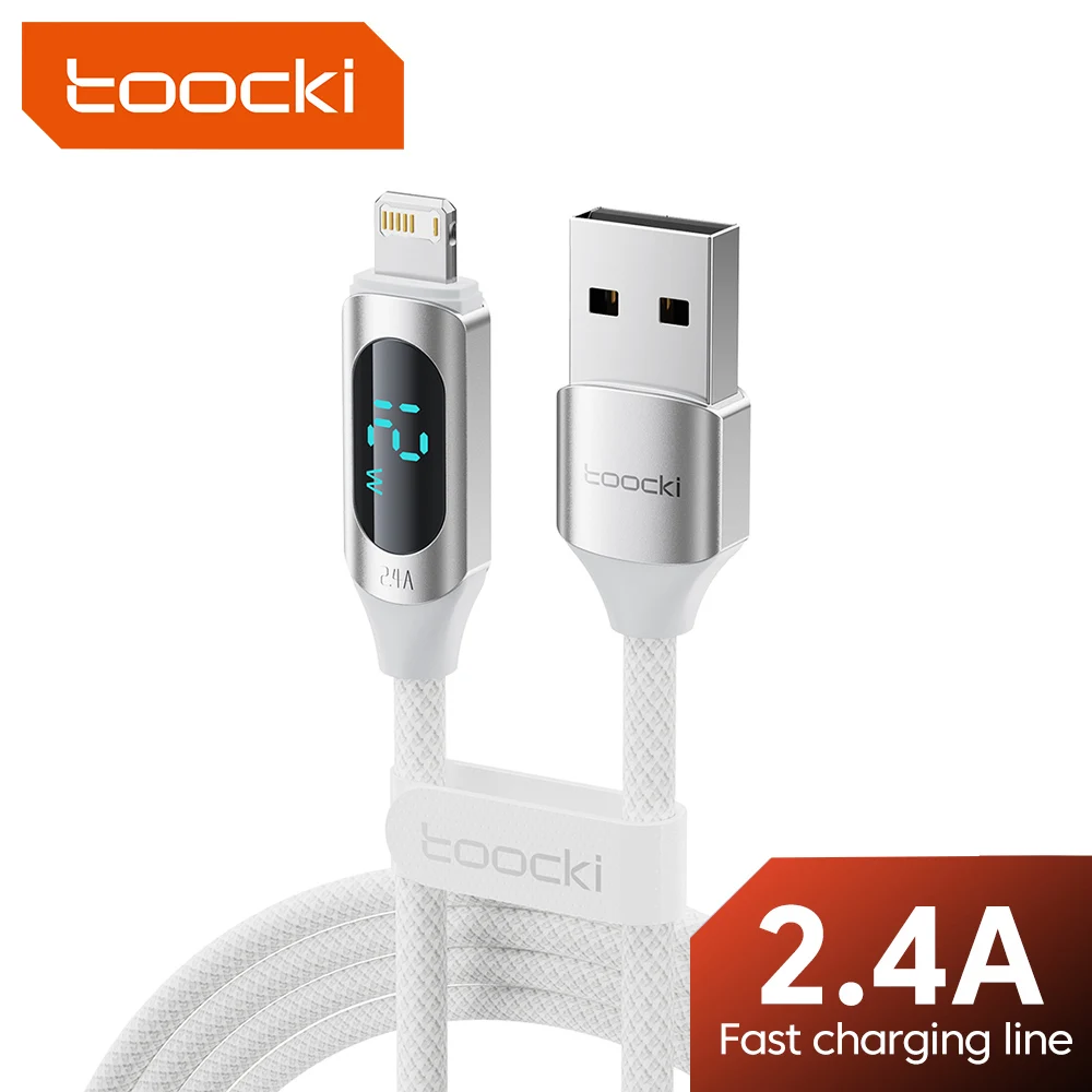 

Toocki USB-кабель для передачи данных iPhone со светодиодным дисплеем, многоцветное зарядное устройство 2,4 А, IP-кабель для iPhone 14 13 12 Pro Max X XS iPad