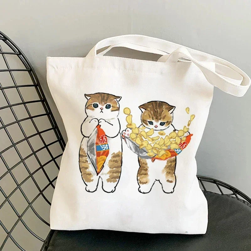 Cute Cat Cartoon Print Shoulder Bags  painting  Harajuku Canvas High Capacity Handbag Children Birthday Gifts