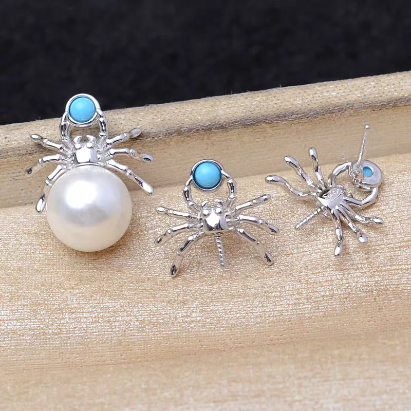 Spider S925 Sterling Silver Pendant and Earrings Set Base Mounts Findings Mounting Jewelry Set Parts Fittings for 10-12mm Pearls