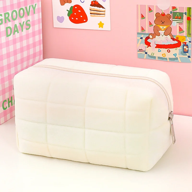 Large Capacity Plush Cosmetic Storage Bag Women Makeup Organizer Handbag Stationery Bag Pencil Case Pencilcase Pen Box Supplies