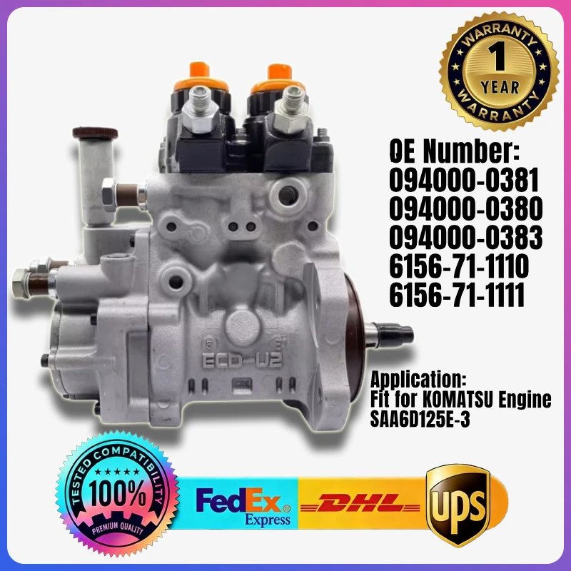 

094000-0381 094000-0380 094000-0383 6156-71-1110 6156-71-1111 Fuel Injection Pump for KOMATSU SAA6D125E-3 Excavator PC400-7