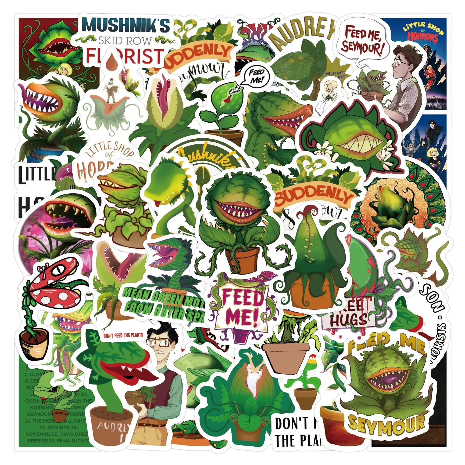 10/60PCS Little Shop of Horrors Plant Stickers Kawaii Potted Plant DIY Toy Kid Guitar Car Phone Cup Skateboard Graffiti Sticker