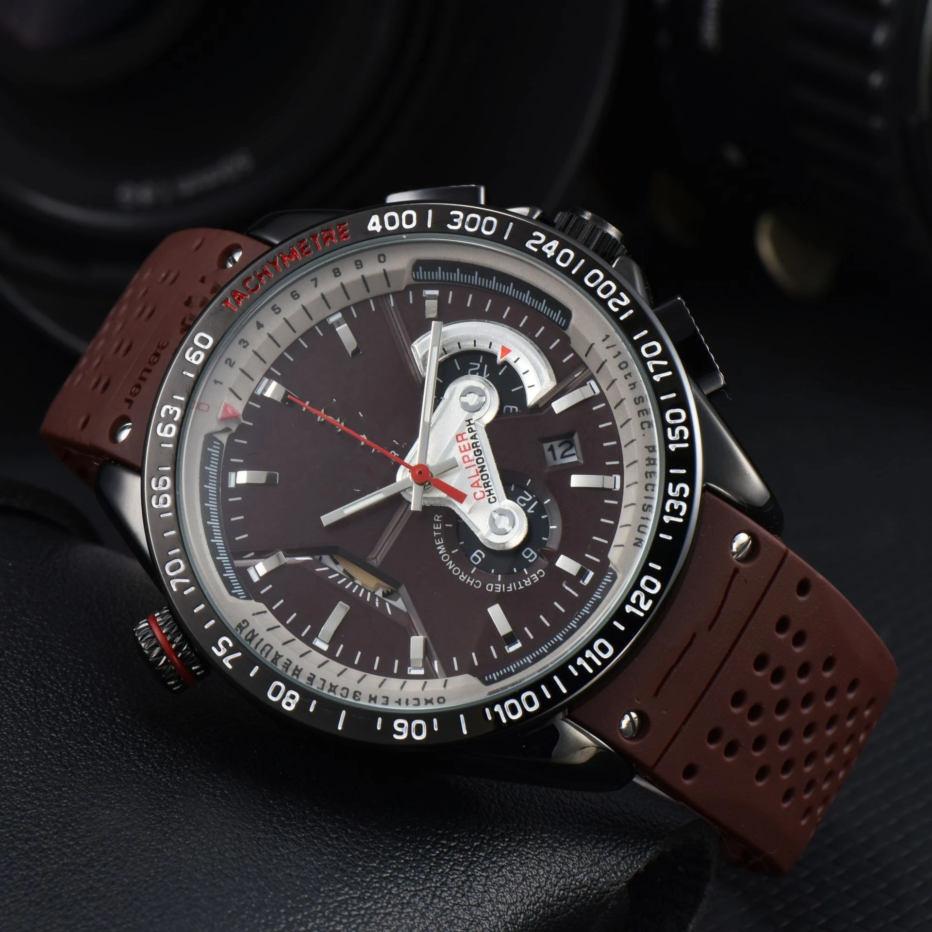 ساعة رجالي فاخرة متعددة الوظائف كرونوغراف حركة كوارتز سيليكون باند الهيب هوب العصرية ساعة يد رياضية عالية الجودة عادية #5