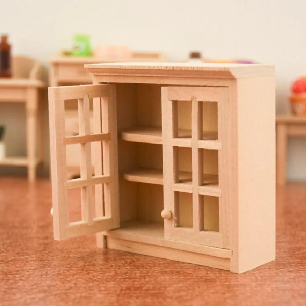 

1Pcs Fine Crafted Wooden Wall Cabinet Mini for Dollhouse Use Authentic Look Mini Furniture Decorative Wall Storage Accent