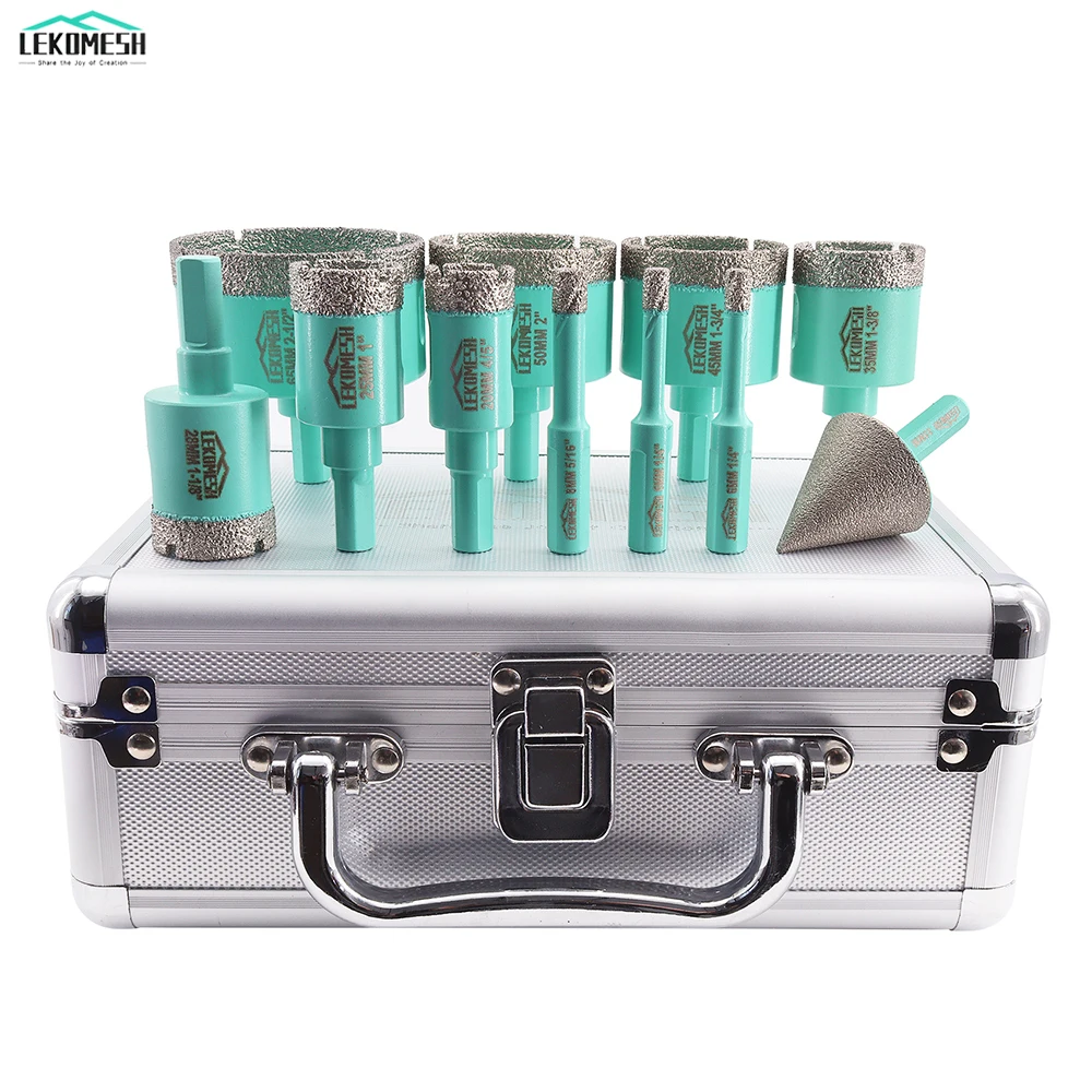 LEKOMESH 11pcs Set Diamond Drill Bits Kit Triangle Shank Porcelain Ceramic Marble Marble Diamond Core Drill Bit