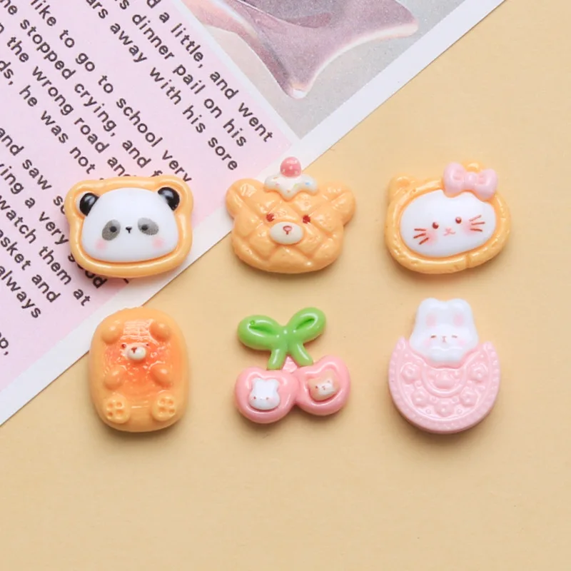 10 قطع من بسكويت الدب اللطيف الكرتوني الصغير، آيس كريم الأرنب الصغير، إكسسوارات مجوهرات من الراتنج مصنوعة يدويًا لتزيين جراب الهاتف