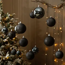 4-15cm Christmas Ball Decoration Black Environmental Protection PVC Hanging Ornaments Balls Xmas Tree Decor Pendant Navidad 2024