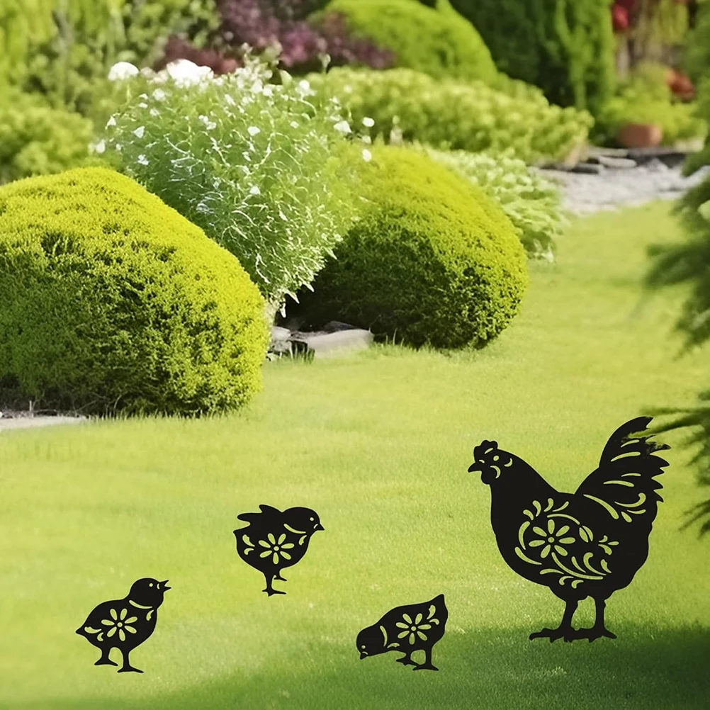 

4 Pcs Chicken Garden Decoration Hollow Acrylic Figurine Durable Coop Sign Stake Outdoor Display Animal Outline Gardening