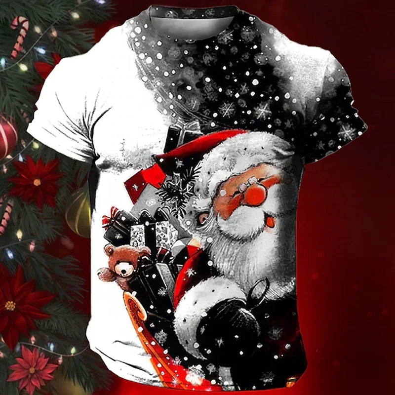3D Printed Biker Santa Claus T-Shirt For Men Fireworks Christmas Pattern Tees Summer Loose O-Neck Tops Short Sleeves T Shirts