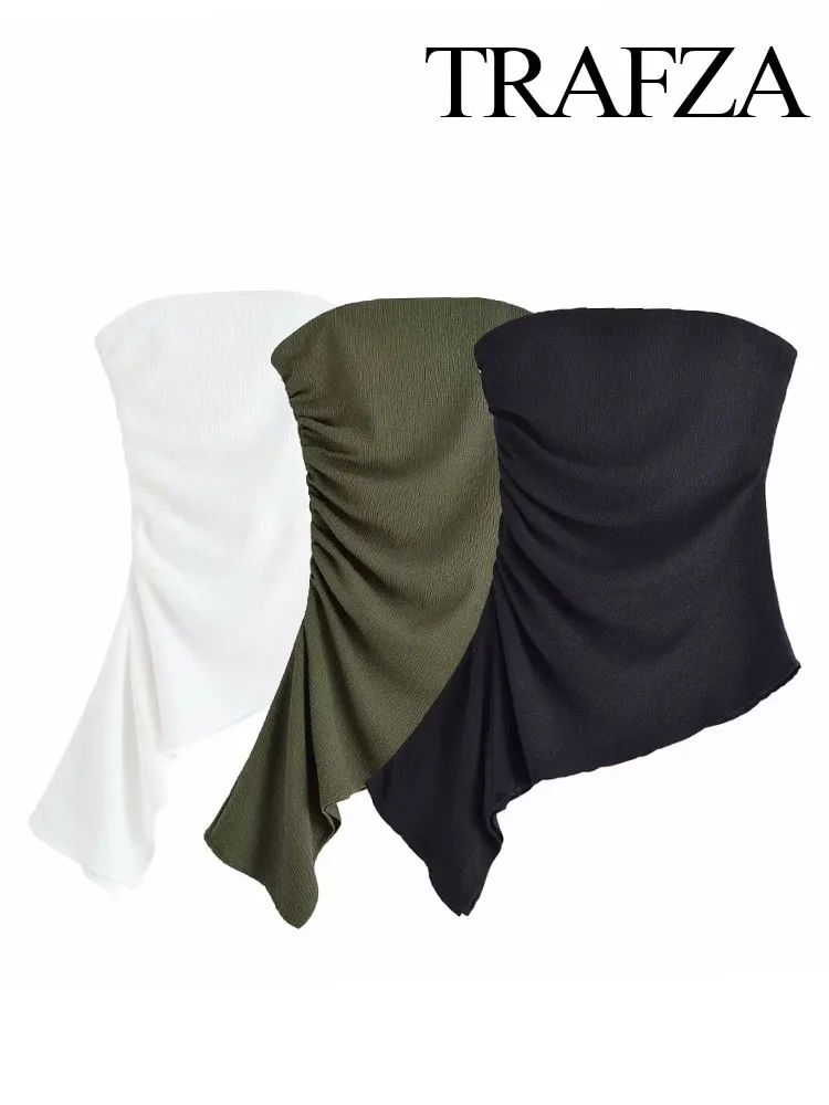 HH Frauen Sommer Neue Mode Liebsten Asymmetrie Ärmelloses Top Weibliche Elegante Sexy Backless Party Falten Schlank 3-farbe Tops