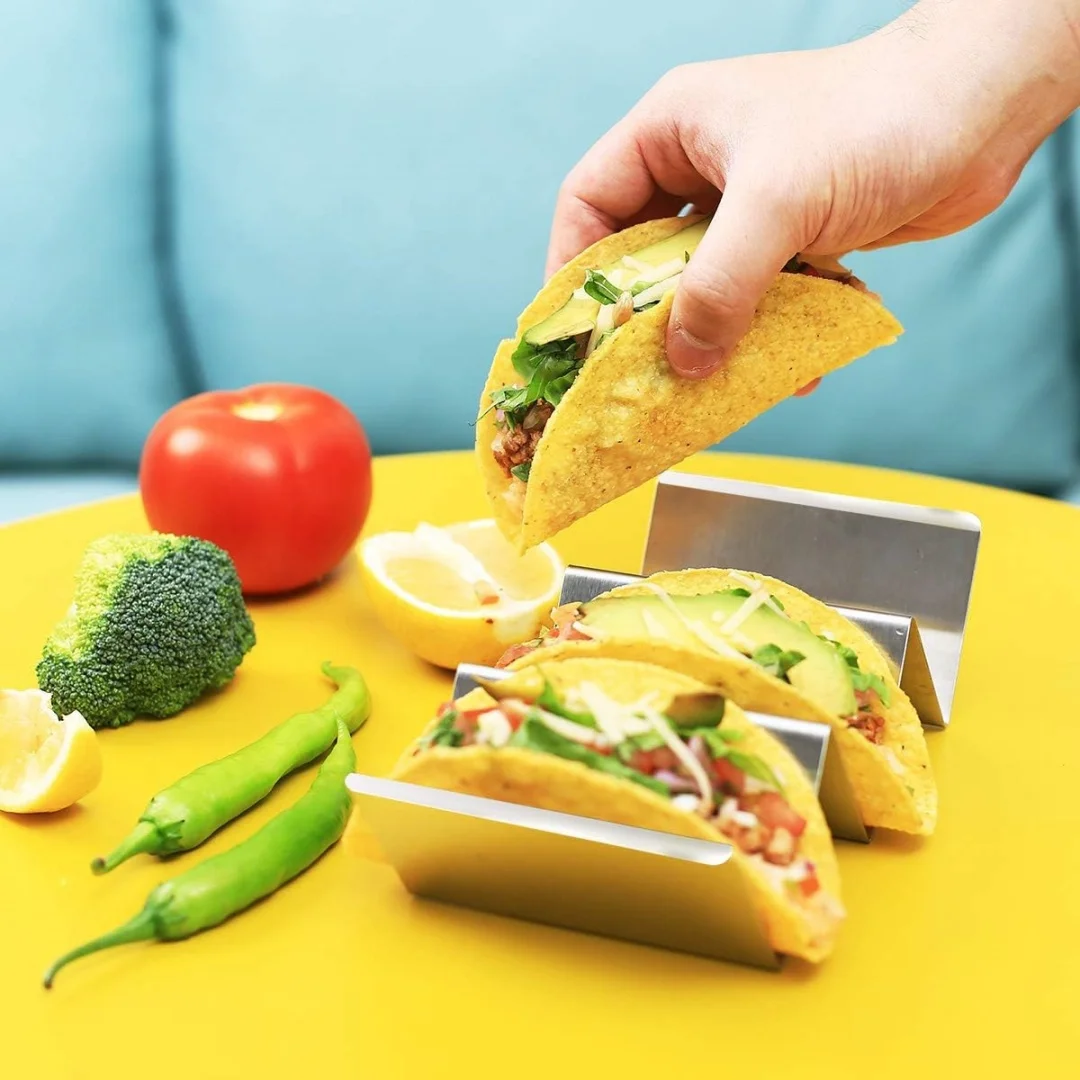 2pcs/6pcs Stainless Steel Taco Stand Stainless Steel Stand Tray Holder Tortilla Burrito Holder Each Can Hold 2-3 Burritos