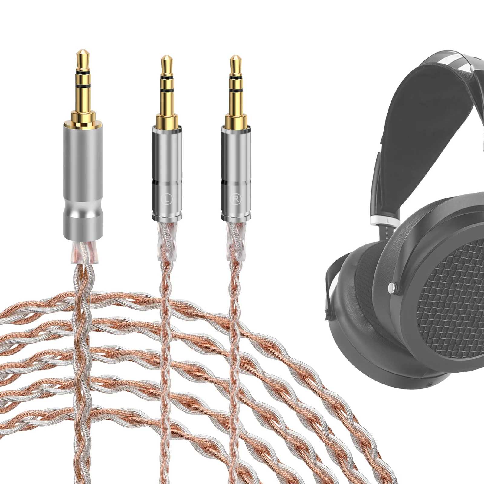 Geekria Apollo Kupfer-Silber-Geflechtskabel als Upgrade für HIFIMAN Sundara, Ananda, Arya, HE4XX, 3,5-mm-auf-Doppel-3,5-mm-Audiokabel (8,2 Fuß). – Detail 1