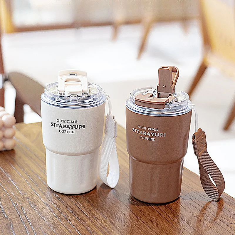 

360ml/600ml Coffee Cup with Straw Double Drink Tumbler Insulated Mugs Stainless Steel Thermal Carafe Sublimation Water Bottle