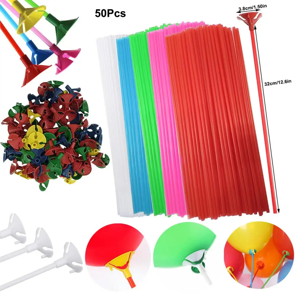 

50Pcs 32cm Latex Balloon Stick Balloons Holder Sticks with Cup Wedding Birthday Party Inflatable Balls Decoration Accessories