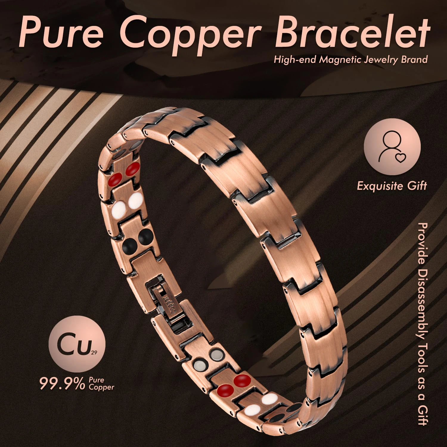 Real Healing Copper Magnetic Bracelet for Capal Tunnel and Arthritis Women's Health Copper Jewelry Power Ionics Men Accessories