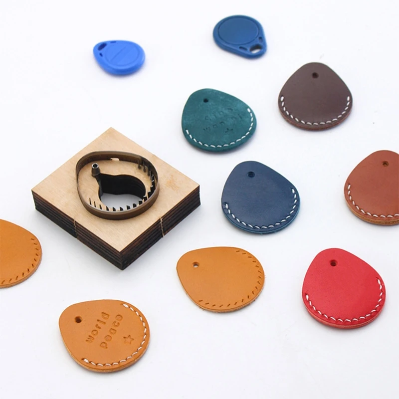 RFID Key Fob Leather Tag Leather Template Wooden Punching Die Cutting Mould Teardrop Keychain Holder Leather Mold Crafts