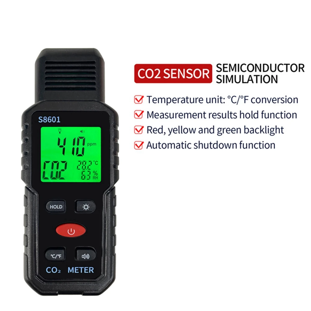 T79C 3 in 1 CO2 Meter Air Quality Monitor Handheld 5000Ppm CO2 Monitor Measurement Carbon Dioxide ℃/℉ Detector S8601