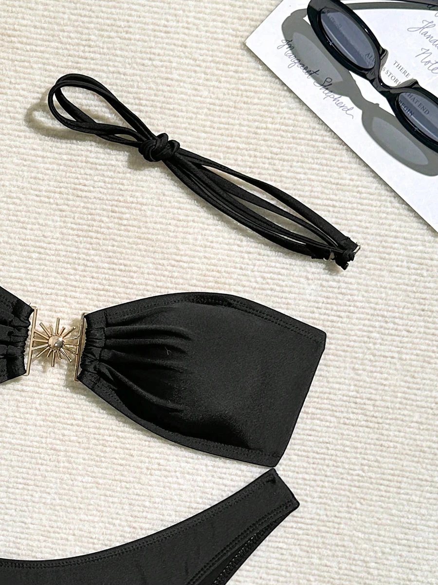 Maillot de bain sexy à paillettes pour femmes, soutien-gorge rembourré push-up, ensemble de bikini bandage, document doré, maillots de bain trempés, nouveau, 2025, 2570