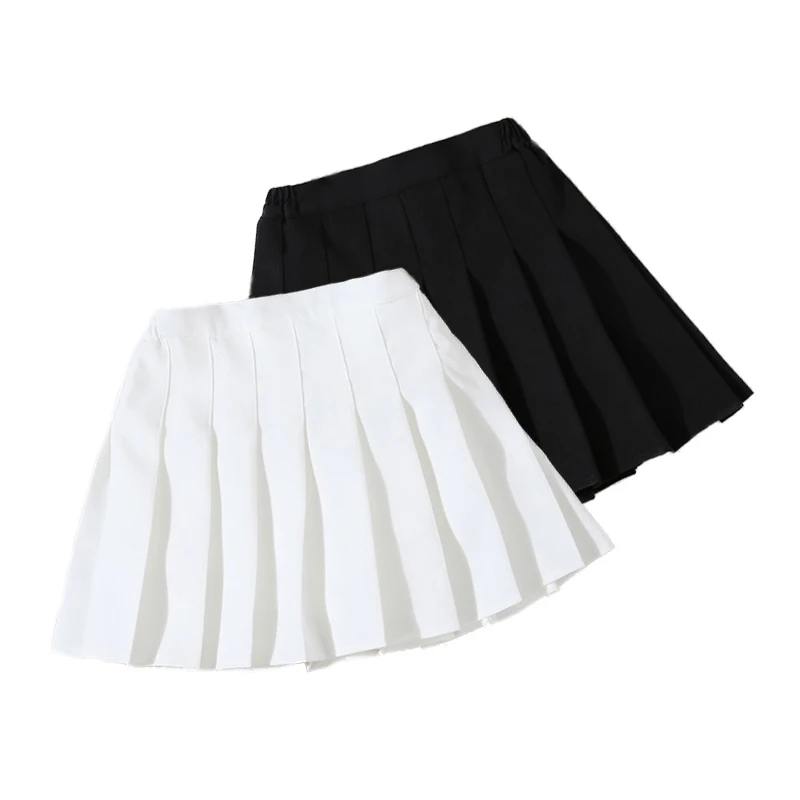 Korea Summer Baby Girls Pleated Skirt with Shorts Children Solid Wrinkled School Skirt Teens Uniform Kids Clothes White Black